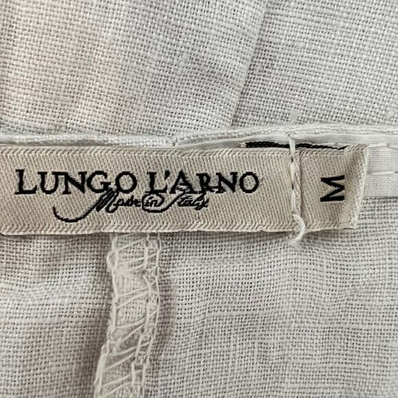 Lungo L'Arno Womens Linen Tunic Size Medium Sand 3/4 Sleeve Ruffled Hem Italy - Picture 5 of 7